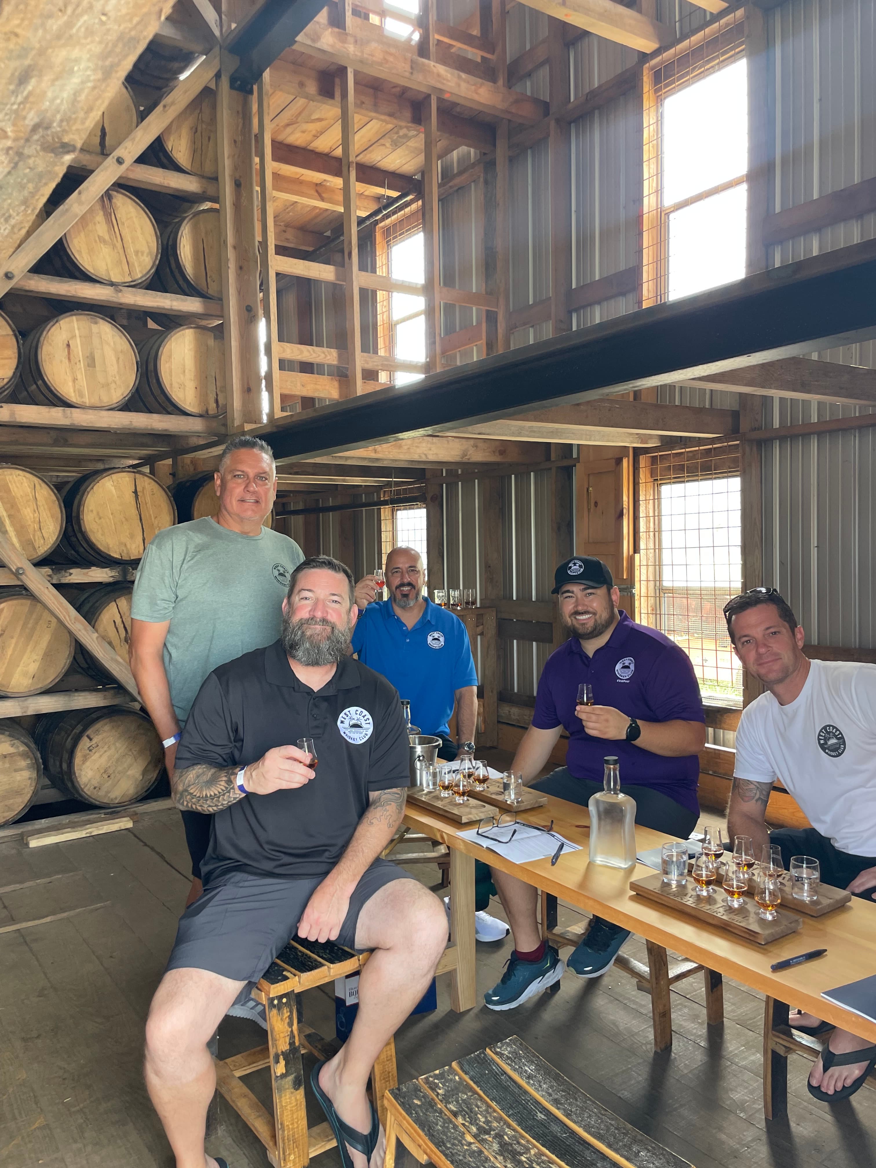 West Coast Whiskey Club tasting session in the rickhouse